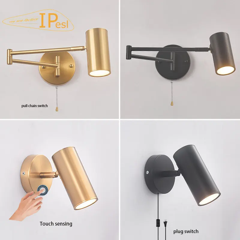 IPesl-Lámpara LED de pared de brazo largo ajustable, moderna, con interruptor de Sensor táctil, luces de pared de cabecera, candelabro de decoración