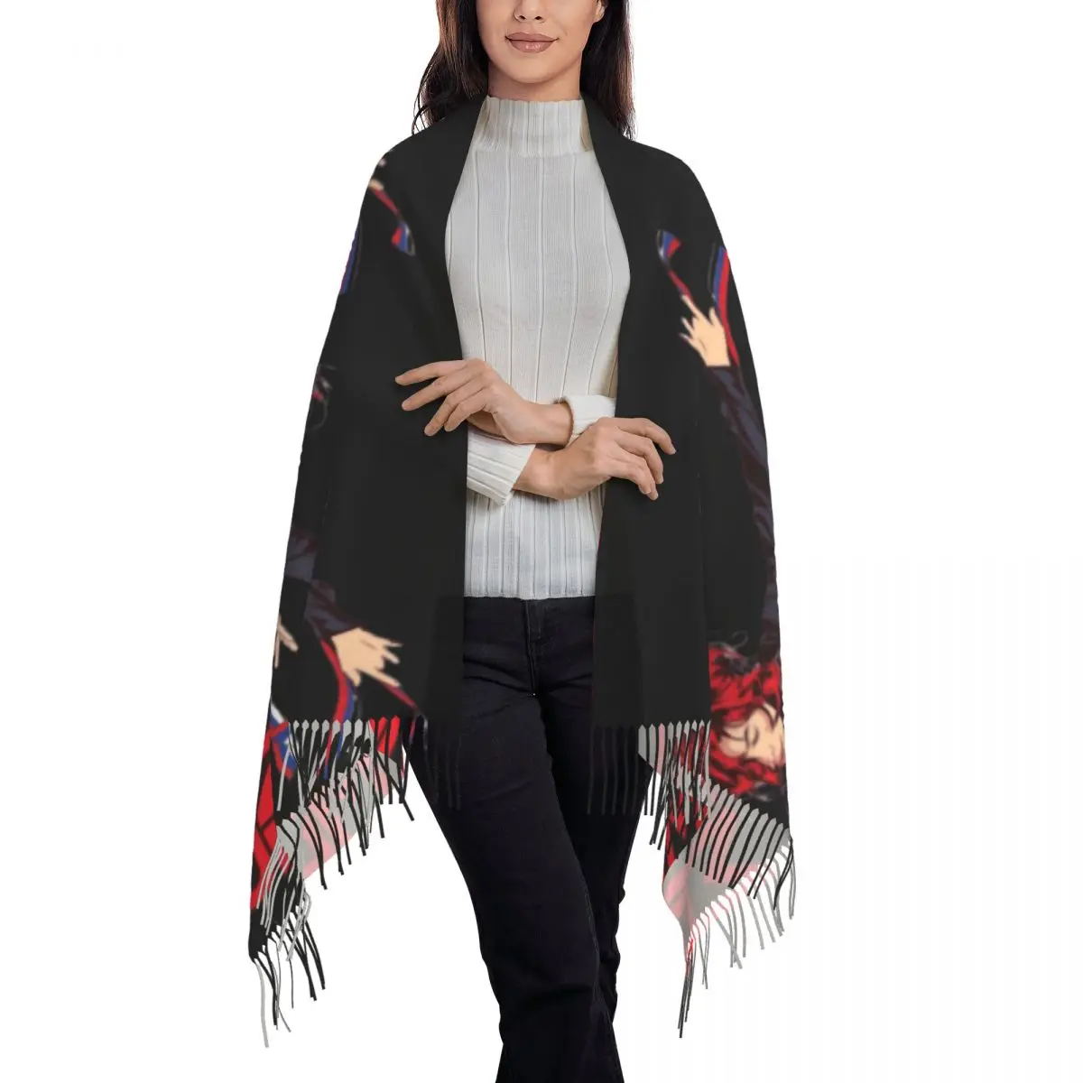 Mylene Farmer Jeanne Gautier Scarf with Long Tassel Fashion Singer Shawl Wraps Women Printed Head Scarves Winter Vintage Foulard