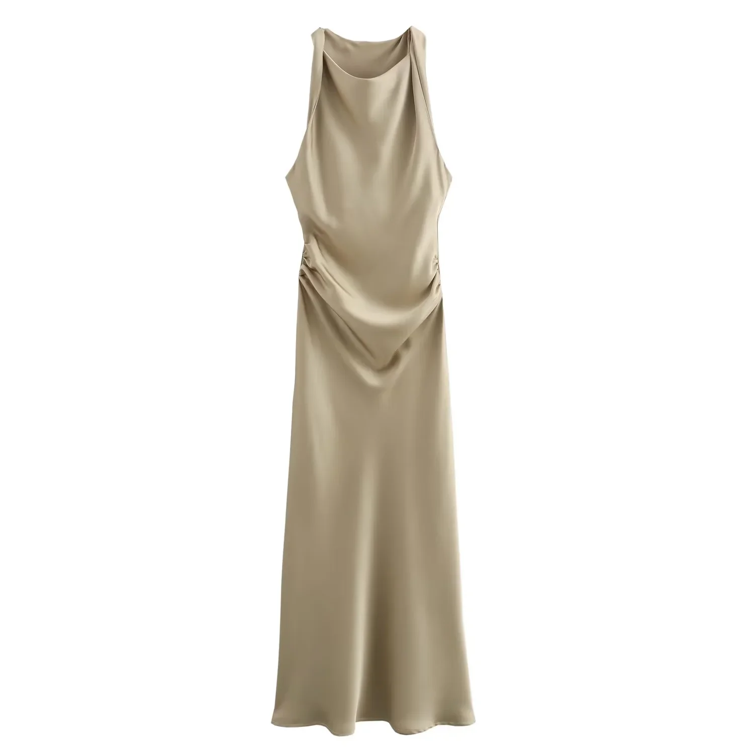 Zomerjurken van satijn voor dames 2026, slip midi jurk, sexy avondjurk, mouwloos, elegante jurken voor vrouwen