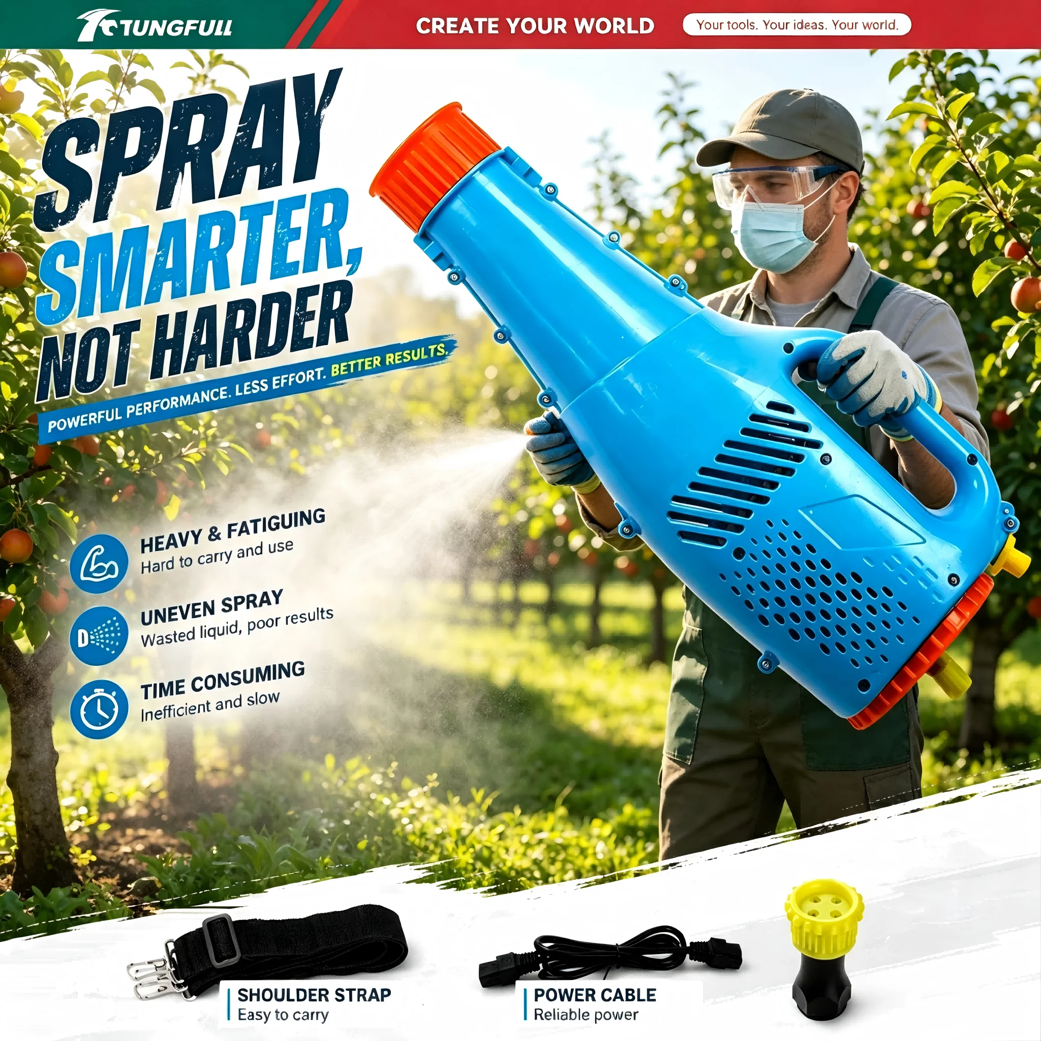 9000RPM 12V 70W Handheld Electric Mist Atomizer Portable Air Blower Sprayer for Garden Greenery Pesticide Spraying Disinfection
