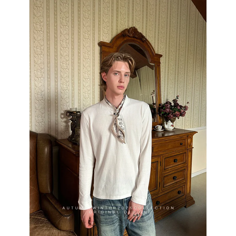 

[EME] 25 осенне-зимняя хлопково-льняная футболка с вырезом на пуговицах, повседневная универсальная свободная винтажная футболка с длинными рукавами, трикотаж для мужчин и женщин