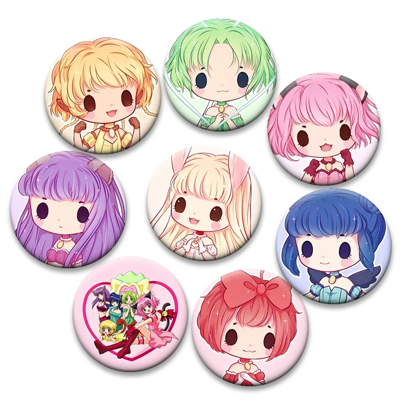 Cute Q-version Cartoon Avatar Badge Magical Girls Tokyo Mew Mew Anime Pins Momomiya Ichigo,Mint,Lettuce,Zakuro,Pudding Brooches