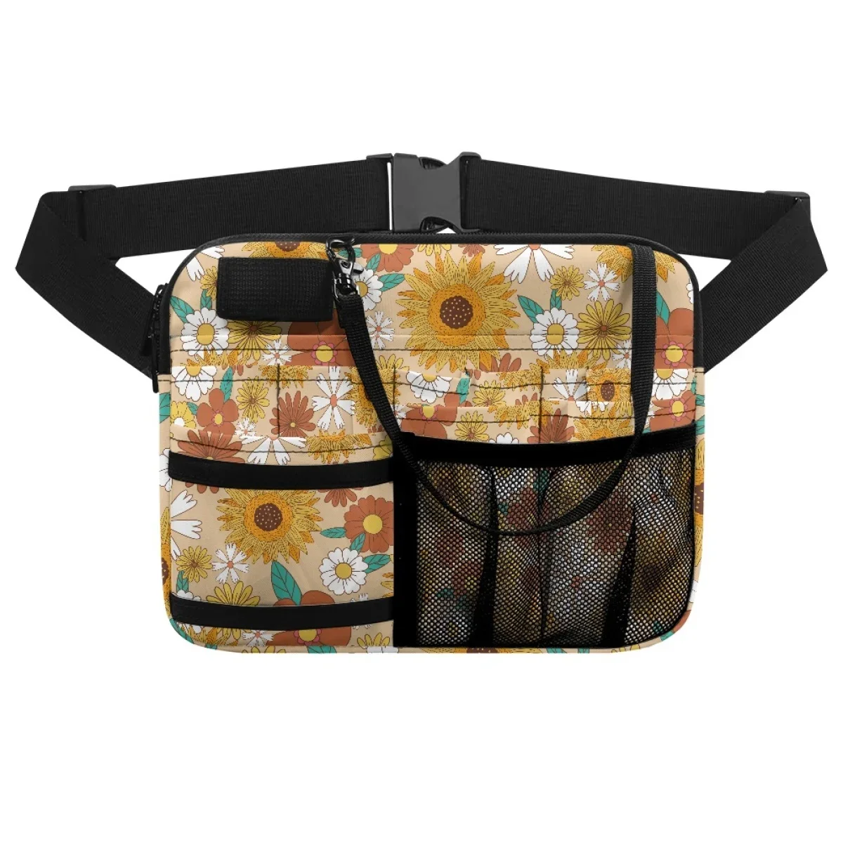 Enfermeiros casuais estampados em girassol Fanny Pack, organizador de cintura portátil para estetoscópios, tesoura bandagem, suprimentos médicos, nova moda