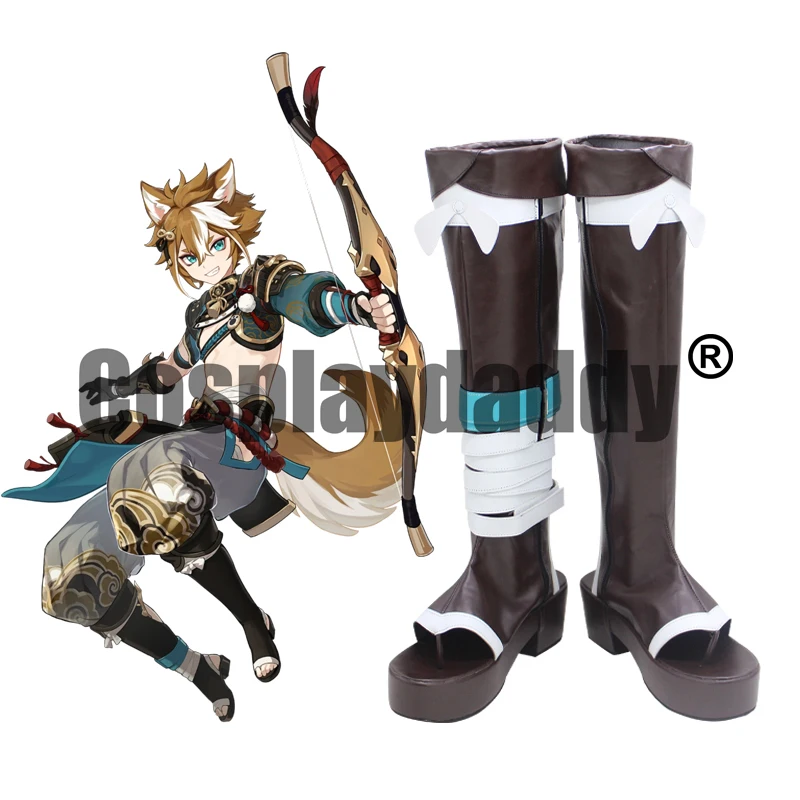 

Genshin Impact Inazuma Watatsumi Army Canine Warrior Gorou Panoply of a Hundred Hunts Cosplay Shoes Open Toe Tall Boots X002