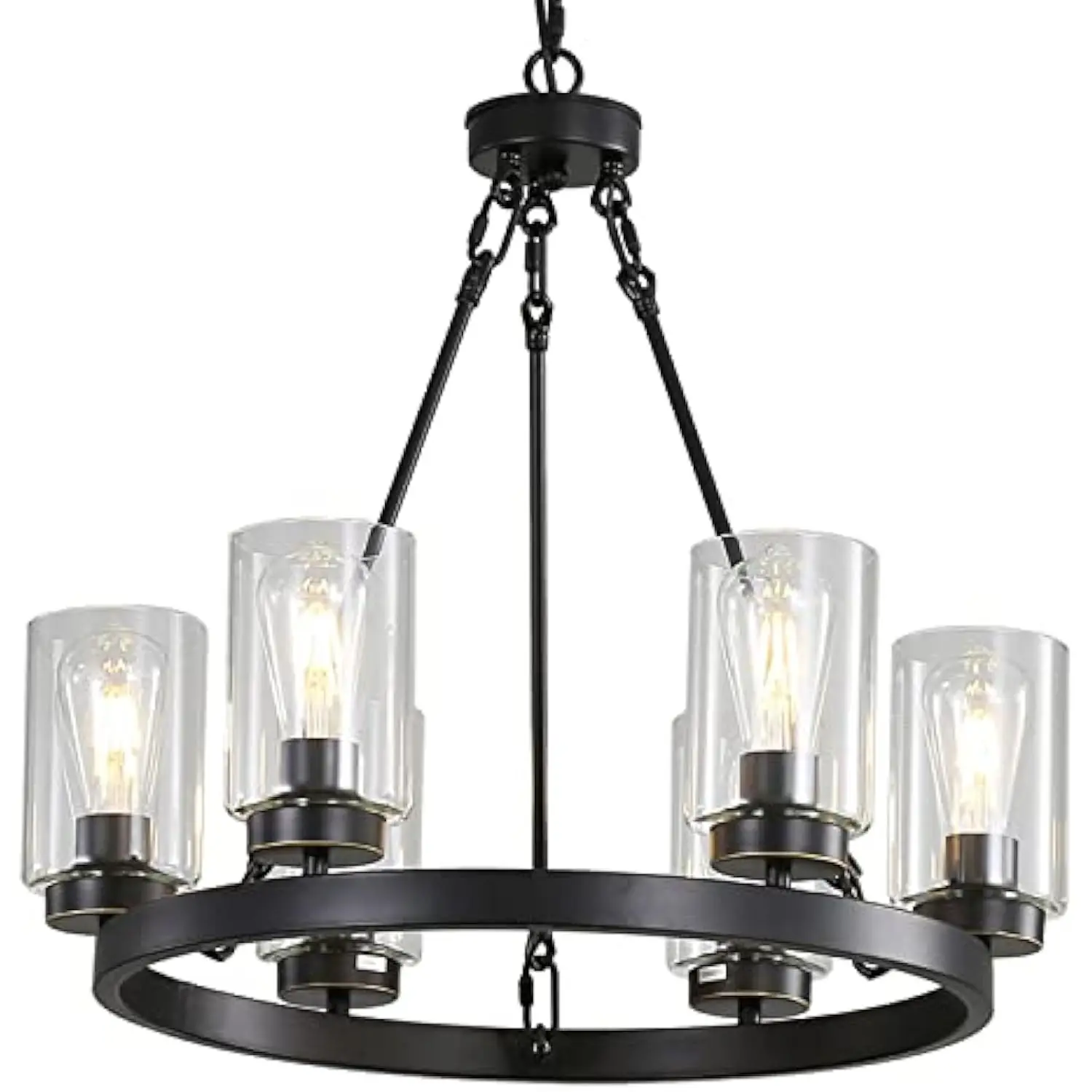 

6-Light Large Industrial Rustic Farmhouse Wagon Wheel Chandelier Black Metal Large Round Dining Room Light Modern Rustic Light