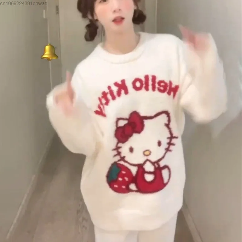 Sanrio Hello Kitty Academy Style Pullover maglione Y2k Lolita Girls New Kawaii Anime maglieria Harajuku White Knit Clothes donna