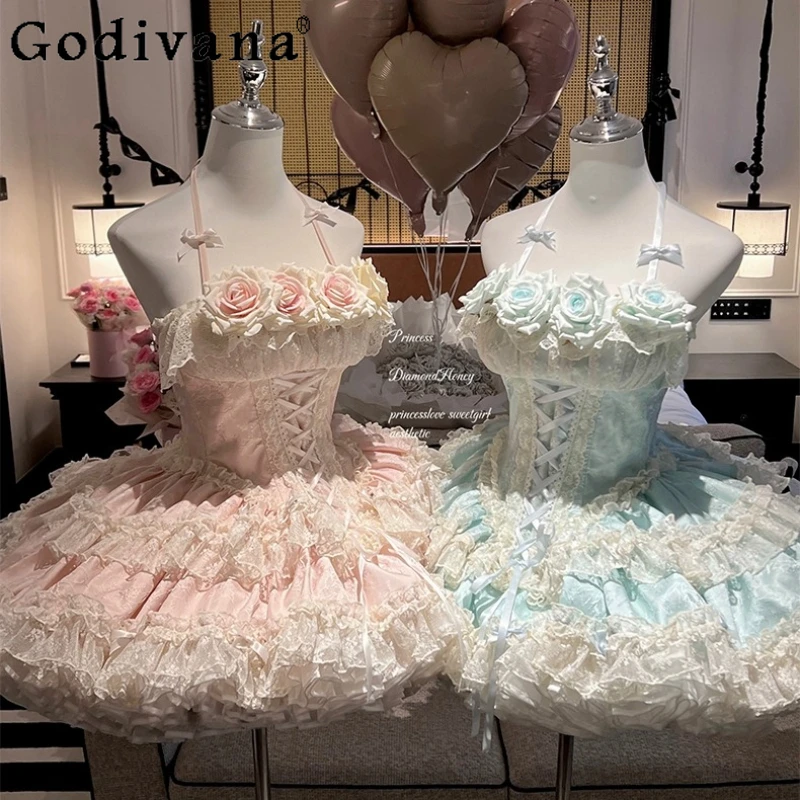 

Original Sweet Exquisite Princess Style Prom Dresses 2025 New Women's Slim Fit Elegant Lace Rose Mini Halter Dress Lolita Dress