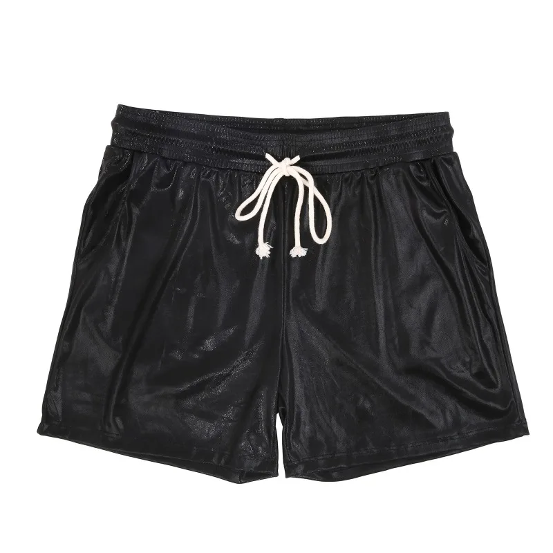 

Новинка 2025 года, однотонные мужские яркие блестящие шорты с карманами, ультратонкие эластичные свободные повседневные пляжные брюки на шнуровке CMD002