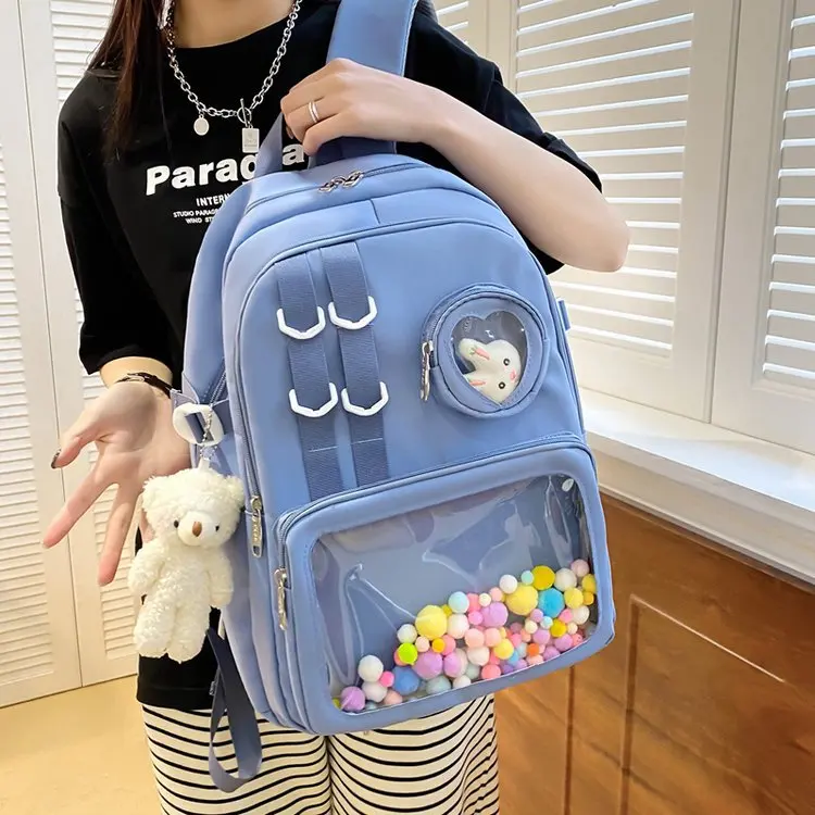 

Transparent Pocket Backpacks For Women 2024 New Japanese Designed School Bags Large Capacity Clear Canvas Nylon Bag