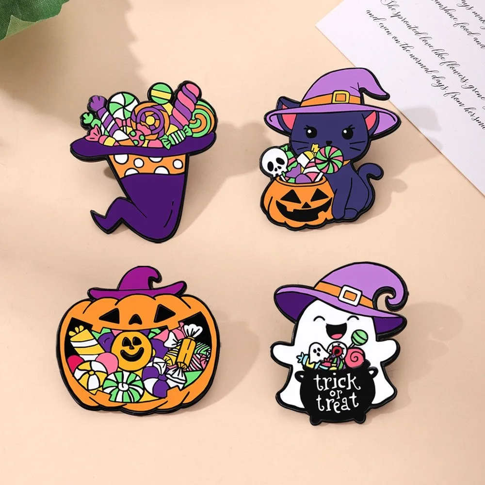

4 Styles Cartoon Wizard Ghost Pumpkin Pattern Design Enamel Brooches Cute Women Girls Halloween Pins