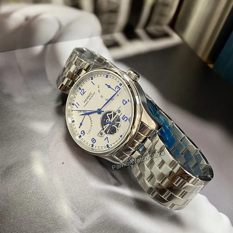 Часы наручные Parnis Мужские механические, автоматические механические с кожаным ремешком, с турбийоном, резервное питание, 43 мм