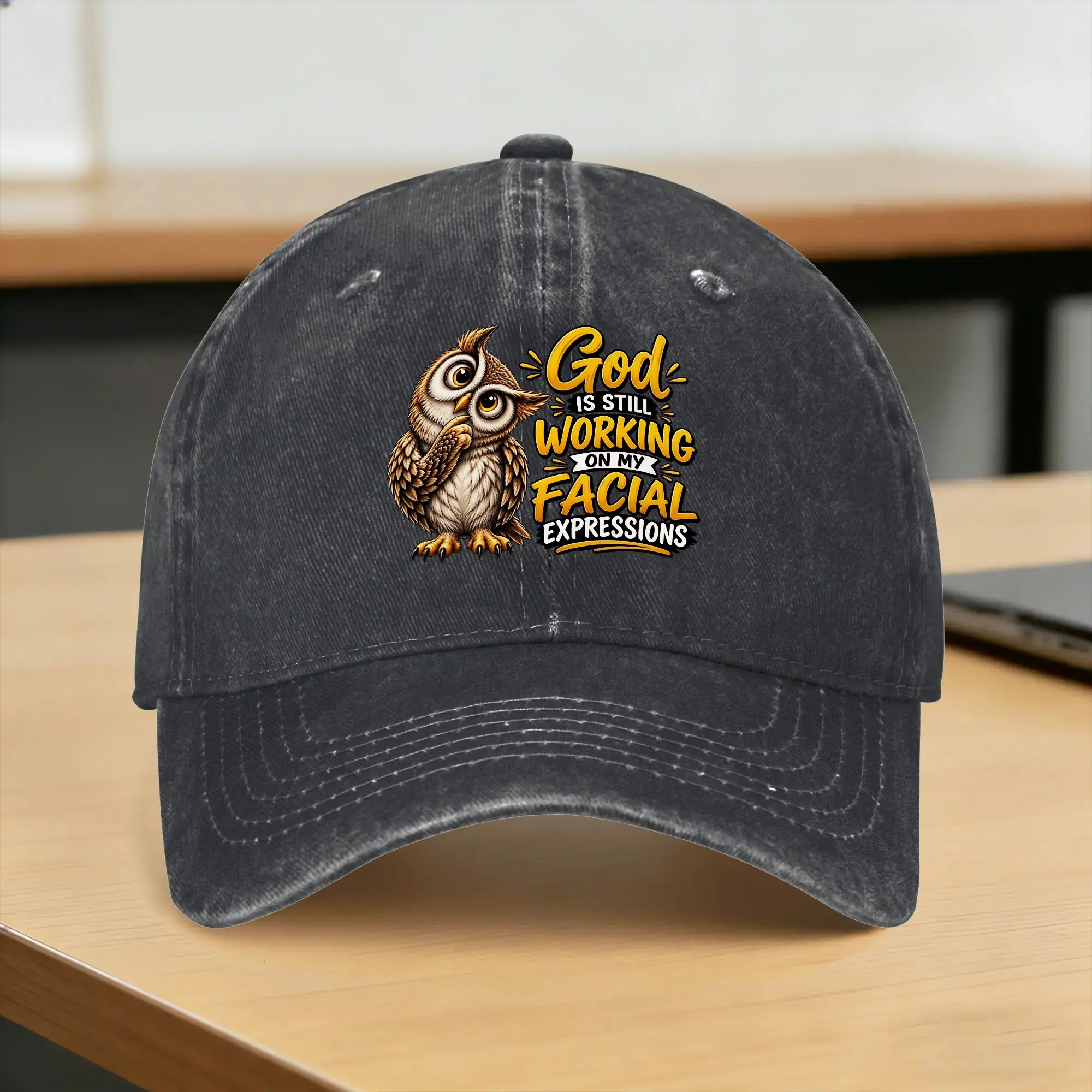 God Is Still Working On My Facial Expressions Funny Owl Sun Baseball Cap  Female Male Design Hip Hop Hats Hot Sale Baseball Caps