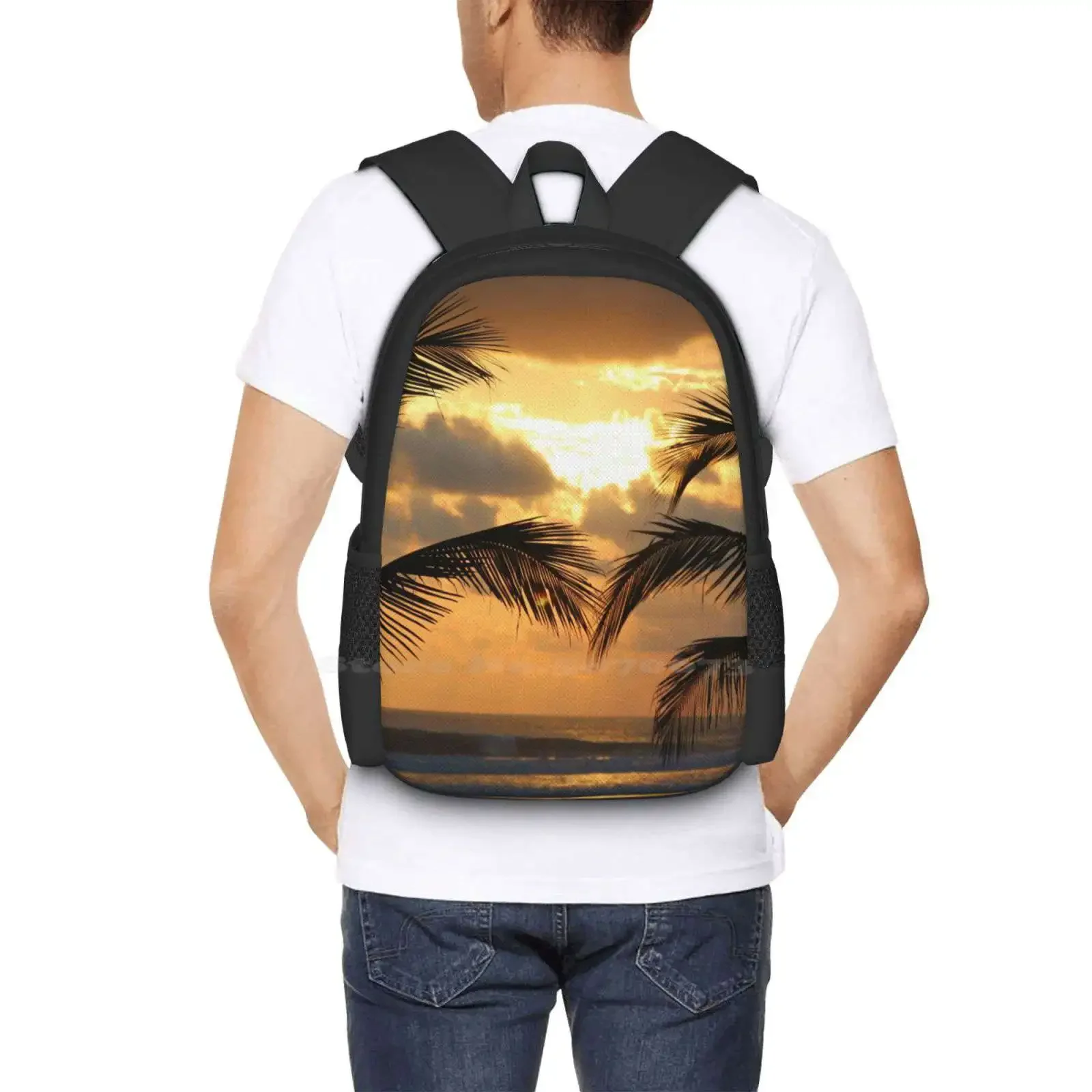 بورا فيدا بيتش رائجة البيع حقيبة مدرسية على ظهره حقائب عصرية للشاطئ غروب الشمس أشجار النخيل ريكا بورا فيدا بالو سيكو أمريكا الوسطى