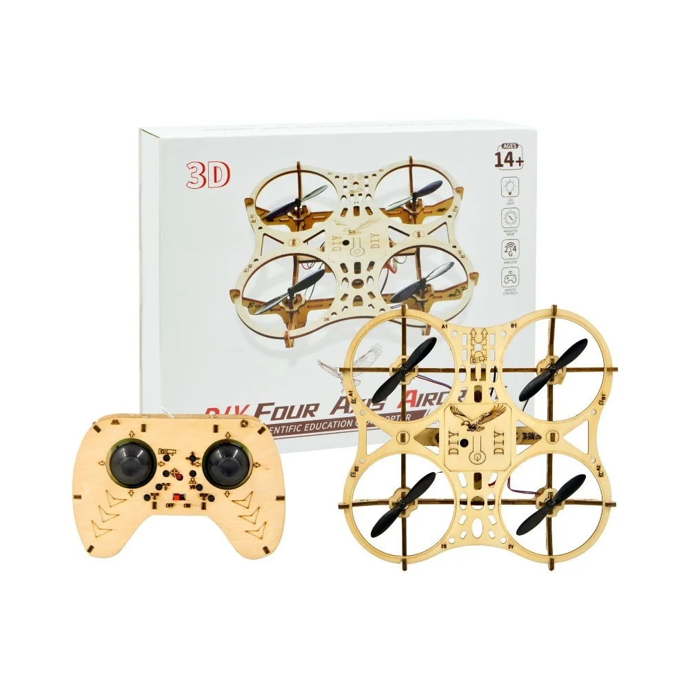 Wooden Drones Model Kit DIY RC Quadcopter For Beginners Easy Control 120m Flight Altitude For Educational Toy Gifts