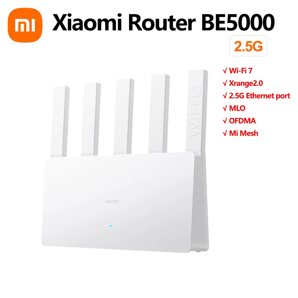 

Xiaomi Router BE5000 2.5G Wifi 7 Wiress Router Mesh Group 2.4GHz 5GHz MLO Dual Band Works with Xiaomi mijia mihome App Network