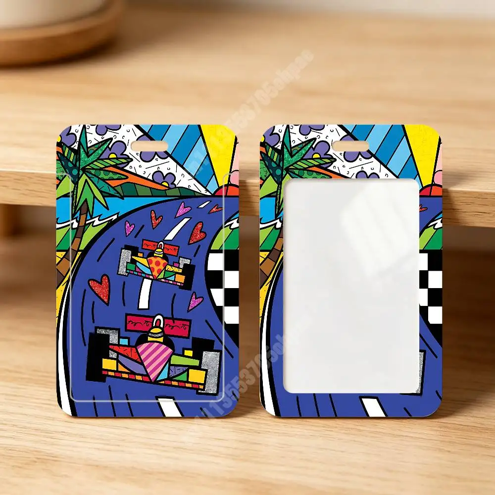R-Romero Britto-S Style Painting Plastic Card Holder Staff ID Card Clear Transparent Campus Access Name Tag view 5
