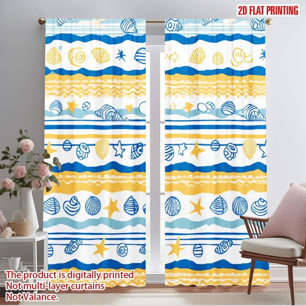 

2pcs,2D plane printing Light Filtering Curtains Colorful Summer Waves Durable 100% Polyester Fabric (without rod) Art Deco