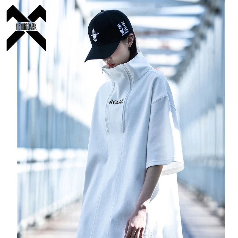 Techwear-タートルネックTシャツ,男性用,ヒップホップ,原宿,ゆったりとした半袖トップス,ストリートウェア