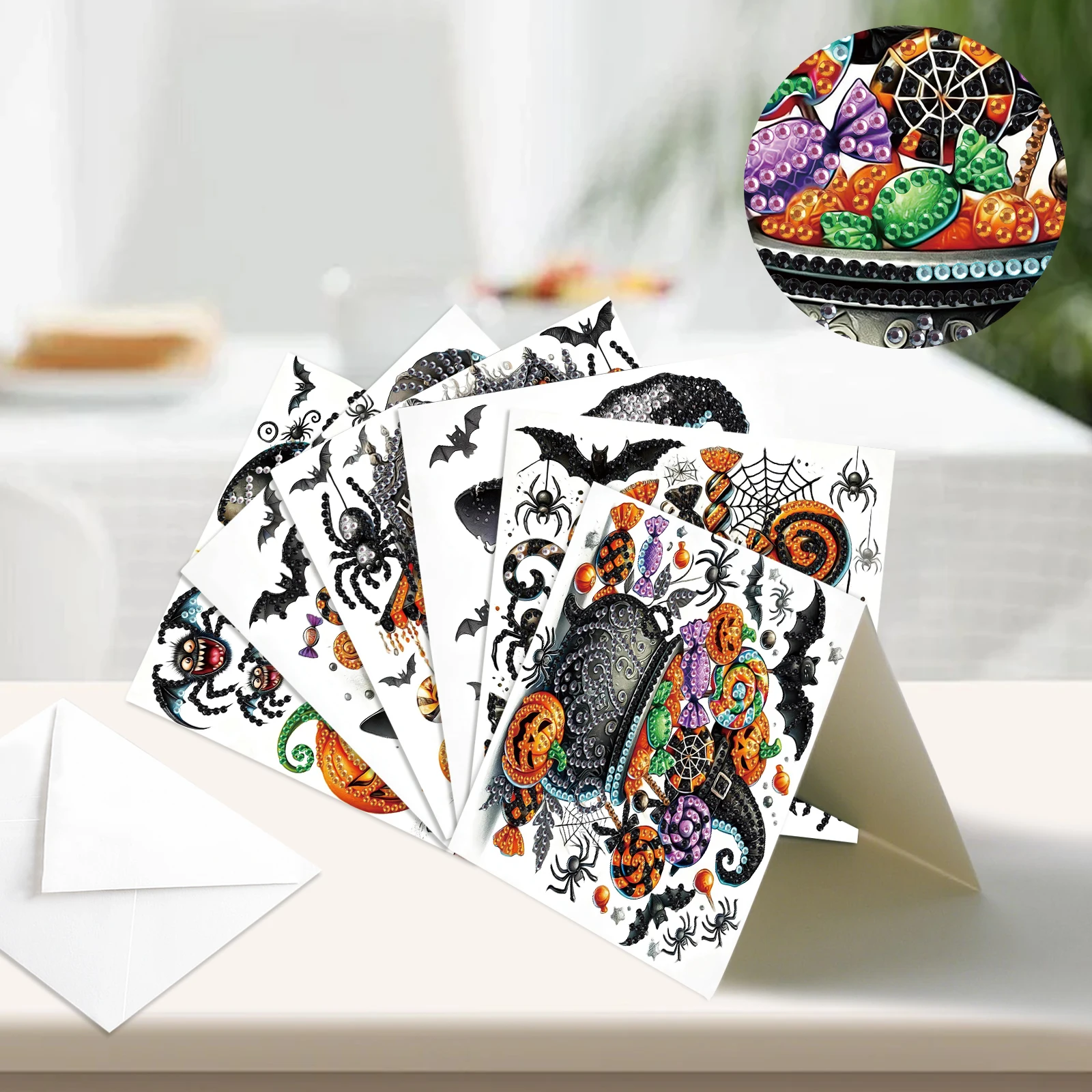 6 قطع من مجموعات بطاقات المعايدة للرسم الفني الماسي، بطاقات تهنئة لموضوع المهرجان مع مغلفات بطاقات عيد ميلاد حرفية ماسية هدية