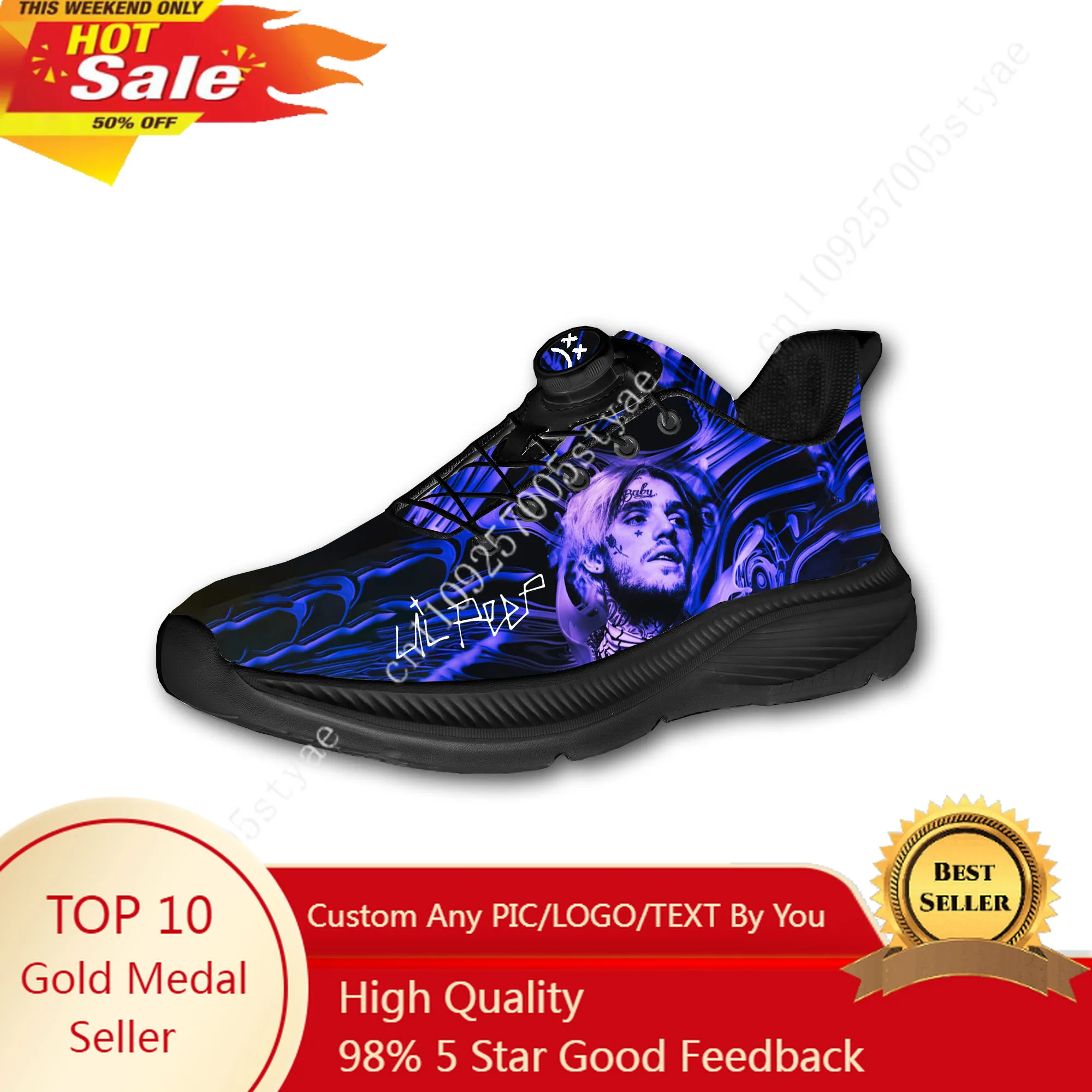 

Lil Peep Hot Hip Hop Rapper Men Women Running Off-road Shoes Laceless Rotating Button Sports Shoe Hiking Leisure Custom Sneaker