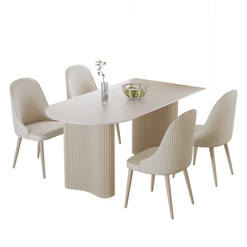 

Modern Slate Semicircular Island Dining Table Set 4 Seats Cream Style