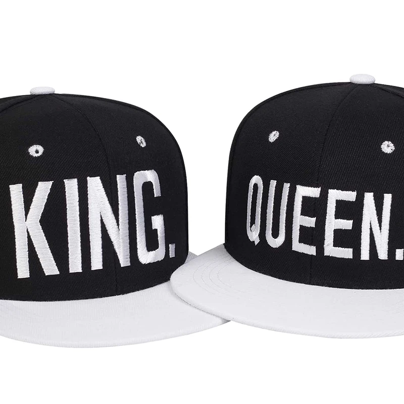 2PCS Unisex King Queen Embroidery Hip-Hop Hats Outdoor Adjustable Casual Baseball Caps Sunscreen Hat