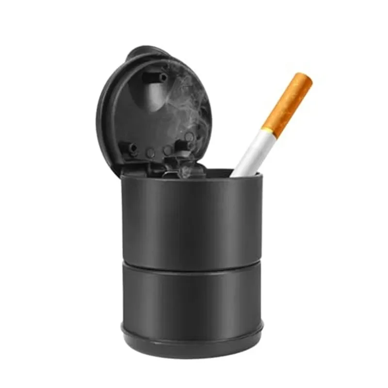 Car Ashtray with Lid Smell Proof Stainless Steel Blue Led Portable Ashtray Cup for Auto Fireproof Shell One Touch Open