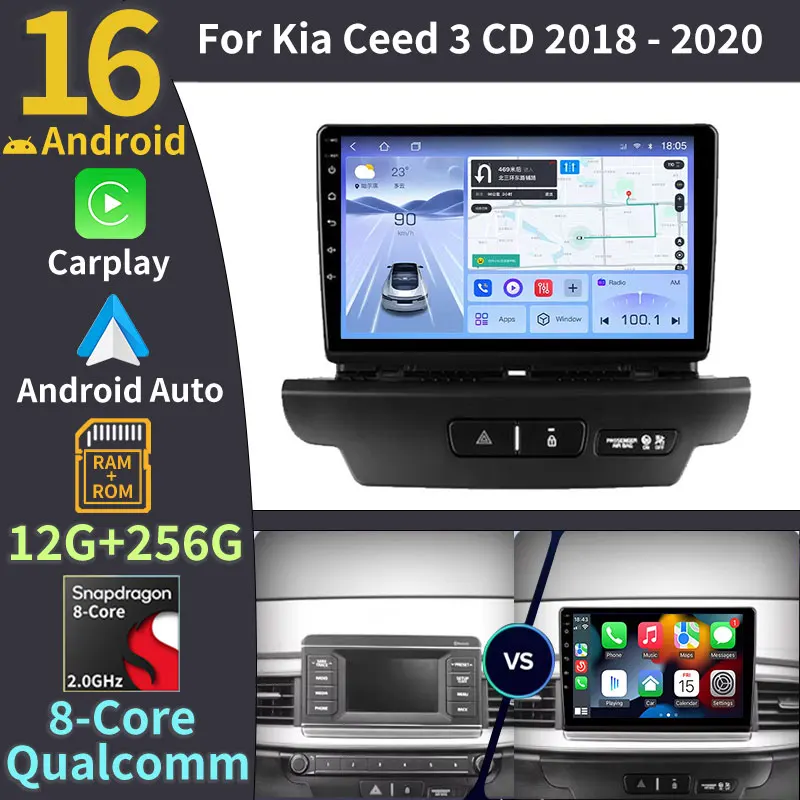 9'' Android 16 Car Radio For Kia Ceed 3 CD 2018 - 2020 Carplay Android Auto Multimedia Video Player Stereo DSP 2K QLED Screen 4G