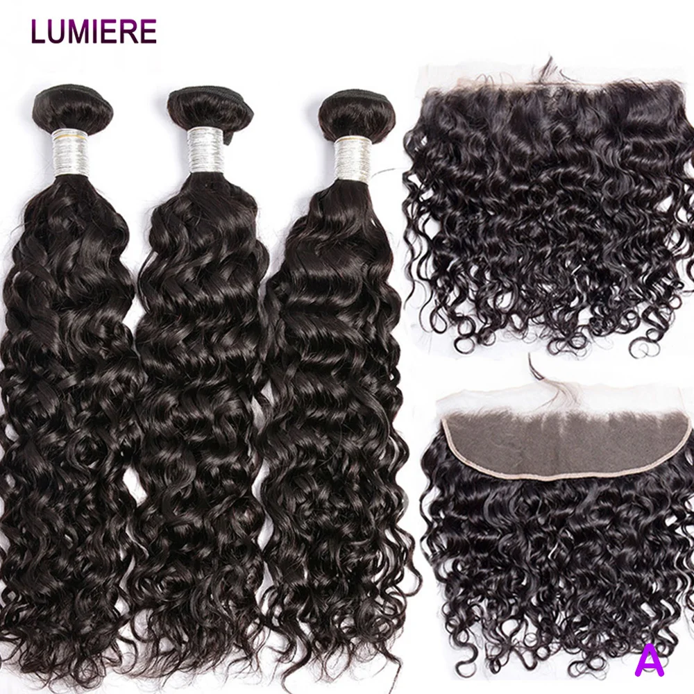 Water Wave Bundle With Closure Wet and Wavy Curly  Virgin Raw Jerry Curly Human Hair Bundle With Frontal Hair Extension 18A