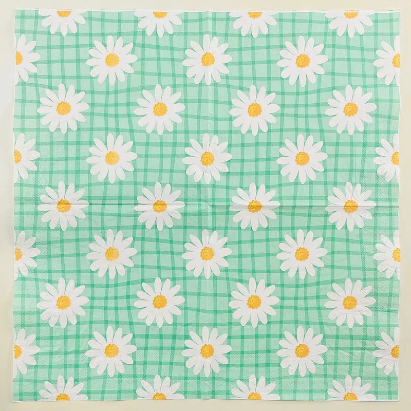 Fresh Check Printed Napkins Disposable Western Placemats Picnic Placemats Napkins Little Daisy Pattern Coloured Paper Towels