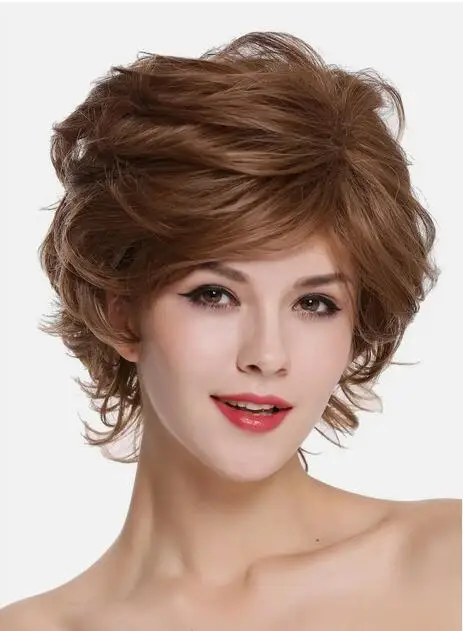 

Women's Wig Short Wild Backcombed Wavy Light Brown Blonde Streaked