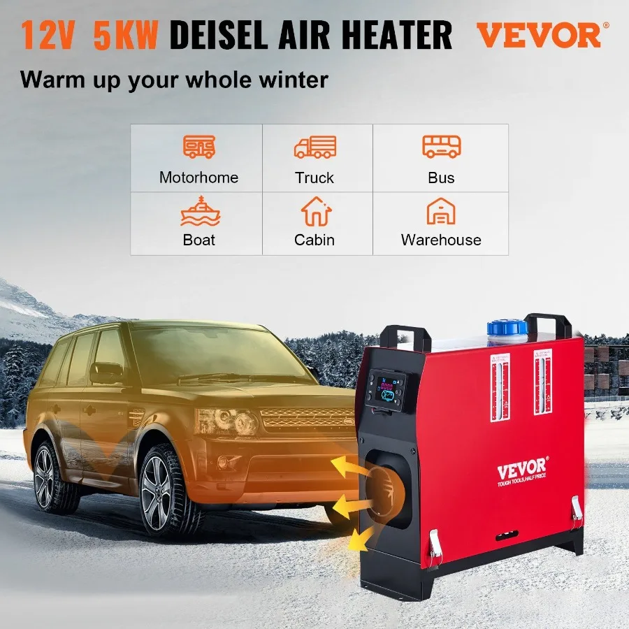 5KW 디젤 공기 히터 올인원 12V 디젤 주차 히터 소음기 5000W 디젤 히터 LCD 스위치 포함 RV용 리모컨