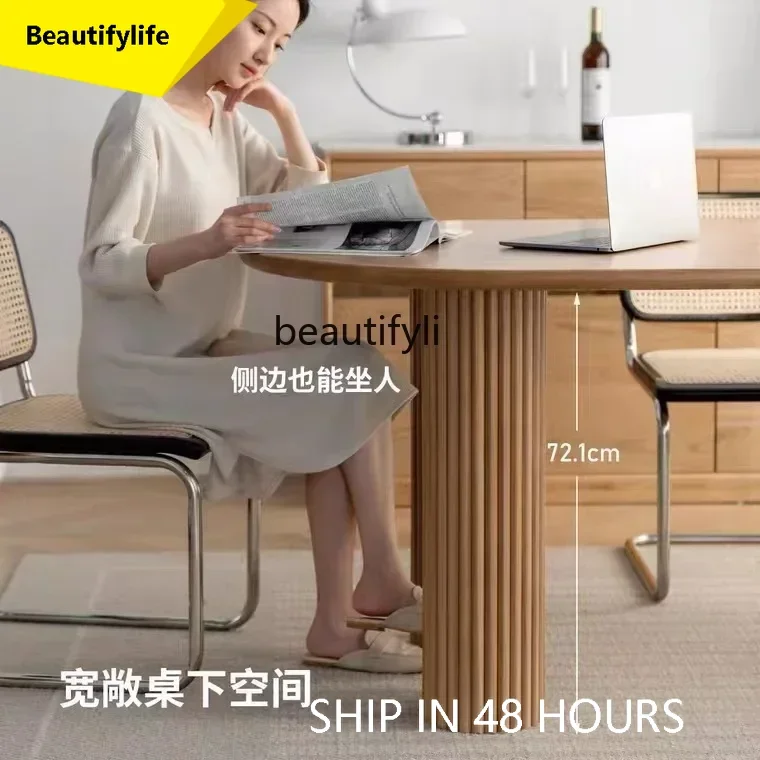 

A53 Log large table Nordic solid wood dining table Vintage Roman column oval household dining table