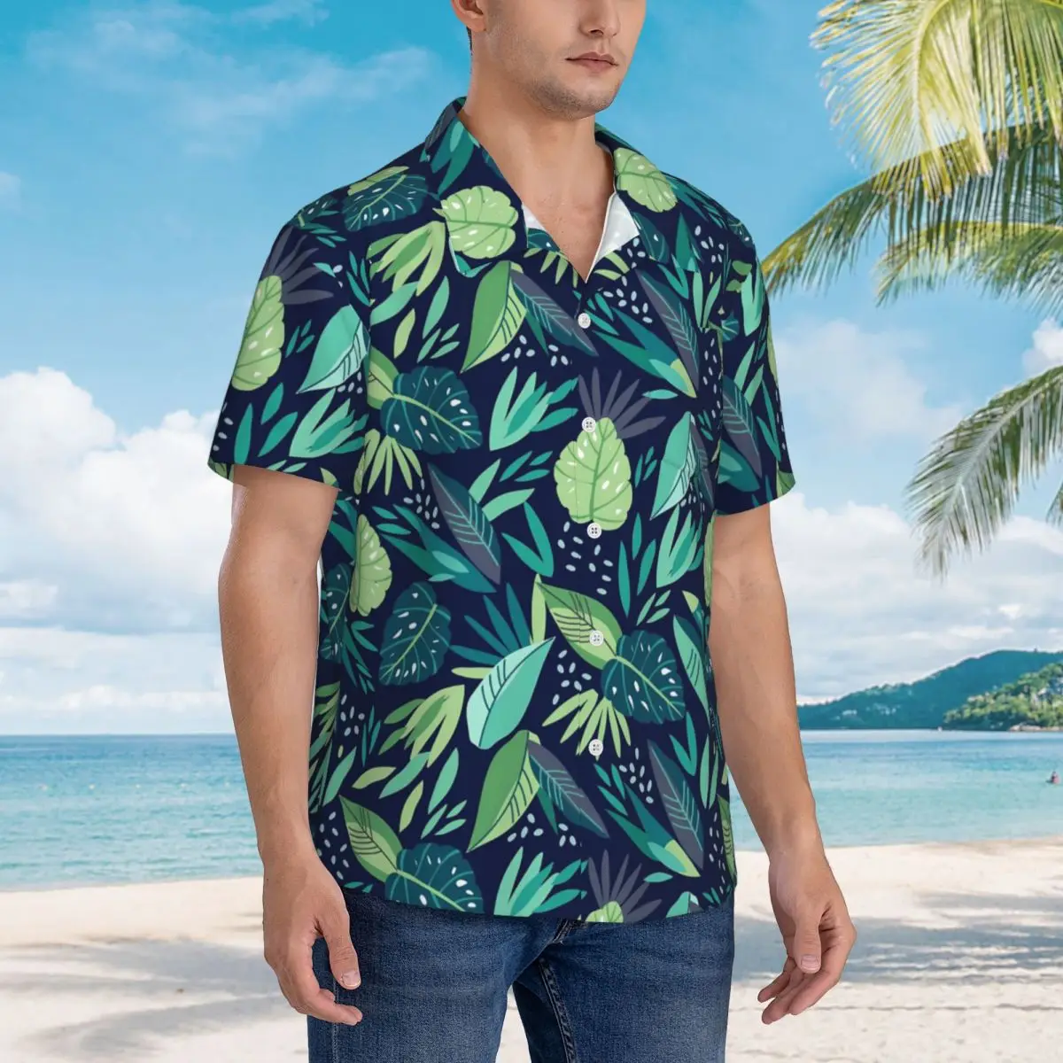 Botanisch Blad Hawaiiaans Shirt Mannelijk Strand Blauw Groen Casual Shirts Met Korte Mouwen Stijlvol Ontwerp Retro Oversized Blouses