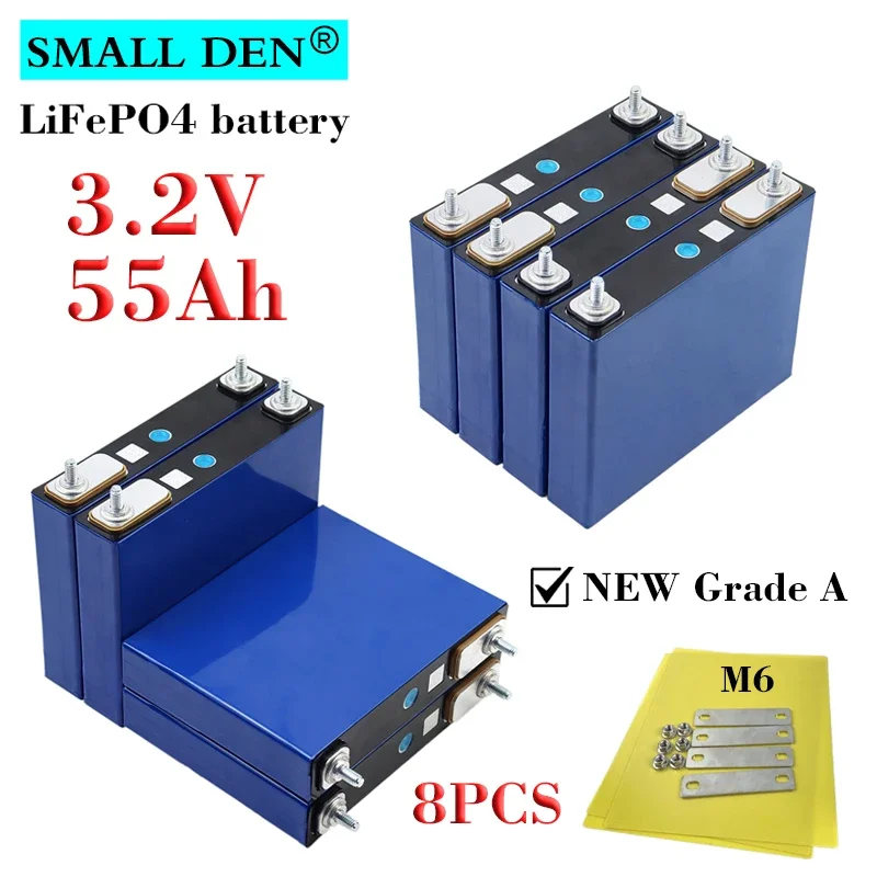 8PCS New 3.2V 55Ah LiFePO4 Rechargeable battery 3C discharge diy12v 24v Electric car boat RV Golf cart Inverter Home Solar Light