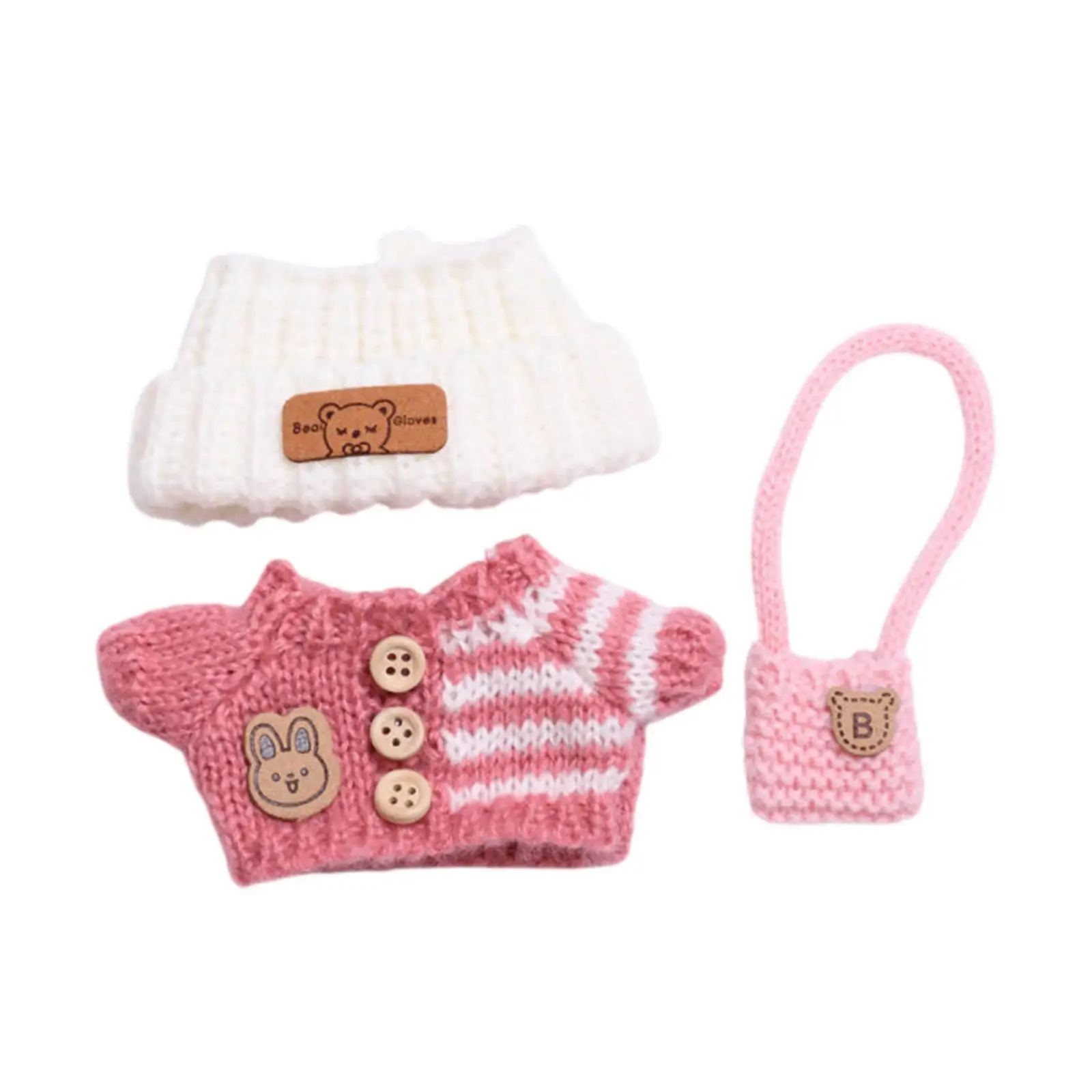 3 Pieces Dolls Sweater and Hat Bag, Miniature Clothes Accessory for 15-17cm Dolls Birthday Gifts