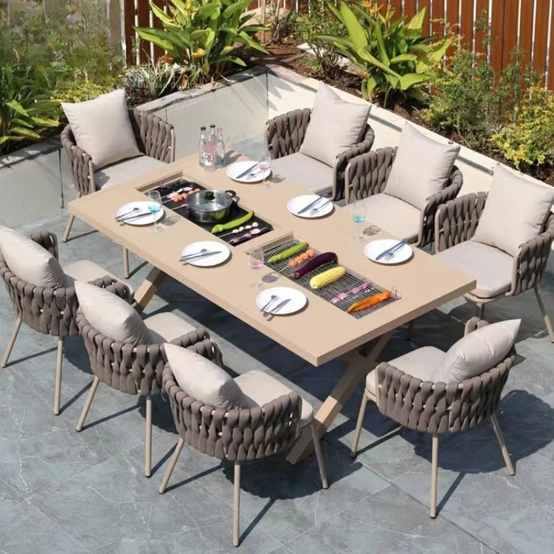 Patio Balcony BBQ Table Rattan Chairs Outdoor Chairs Restaurant Terrace Table Combination