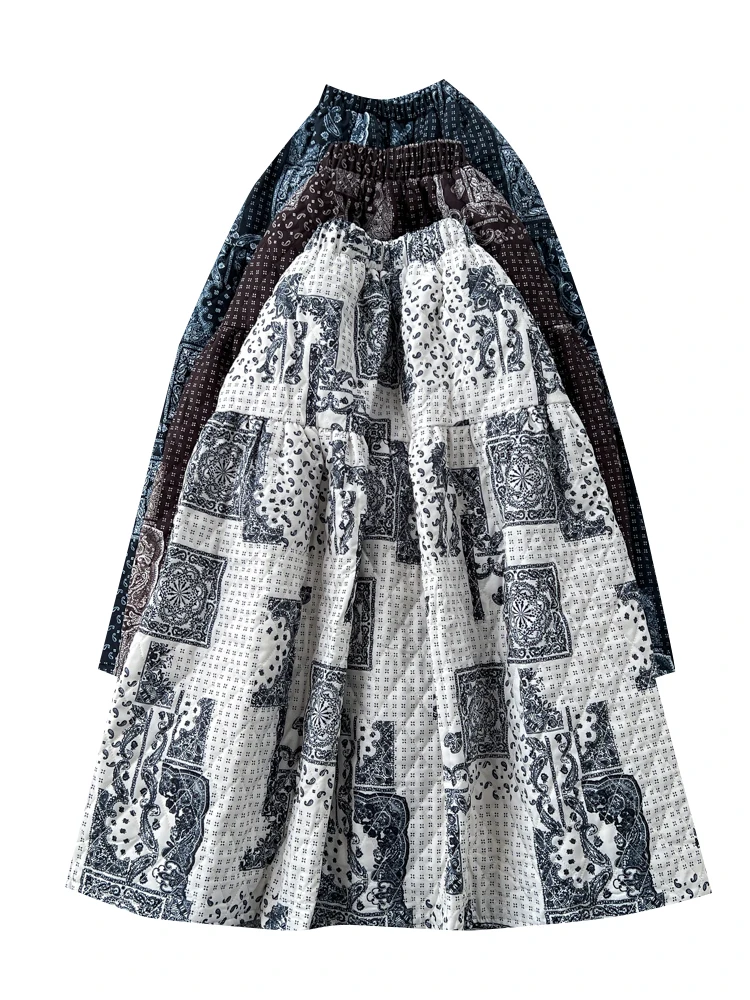 Ele Cotton Insert Diamond Print f Gonna Gonna a trapezio gonfia da donna Vita alta Dimagrante Autunno Inverno Faion Ci Pendolarismo