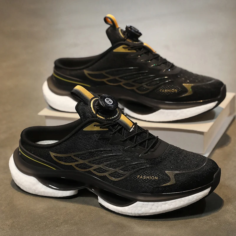 남성용 메쉬 하프 슈즈 뮬 폐쇄 발가락 캐주얼 신발 여름 백리스 슬리퍼 로퍼 맨 슬라이드 남성 세미 드래그 스포츠 신발