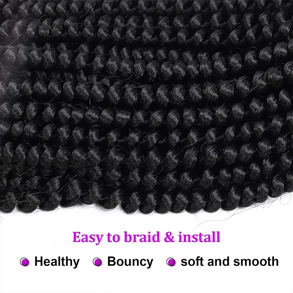 الربيع تويست الشعر 8/12 بوصة الربيع التقلبات الكروشيه الشعر للنساء الأسود جدائل شعر صناعية درجة حرارة منخفضة رقيق قنبلة تويست