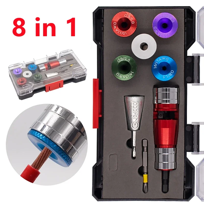 8 IN 1 Wire Stripping and Twisting Tool Kit with Hexagonal Handle Quick-Change Wire Twisting Tool, 5 Stripping Replacement Heads