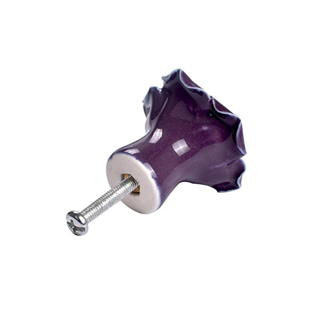 

2pcs Rose Shaped Ceramic Kitchen Cabinet Drawer Door Pull Handles Purple Durable Hardware Replacement For Cupboard Bin Wardrobe