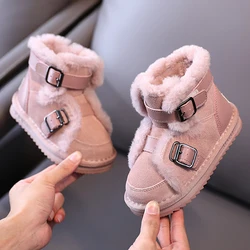 Winter Snow Boots For Girls Geniune Leather  Plush Warm Cotton Shoes Velvet Soft Winter Kids Footwear