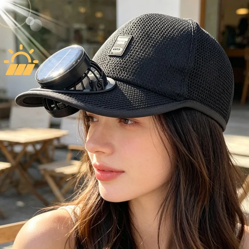 Solar Powered Cooling Fan Sun Hat UV Protection Adjustable Outdoor Visor Baseball Cap for Unisex Summer Fishing Travel Gardening
