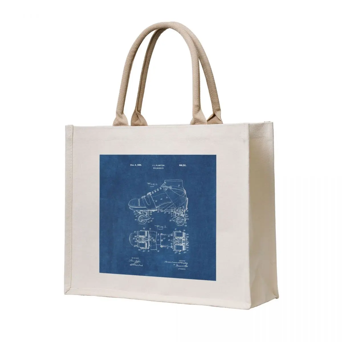 

PATENT DRAWING / 1908 - Roller Skate 1 - Blueprint Tote Bag Beach bag tote bag screen shopping bags foldable