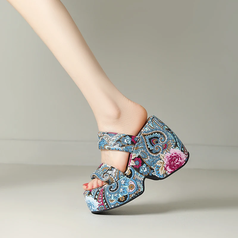 ORCHA LISA 2027 New Summer Sandals Slip On Mules Soft Fashion Female Shoes Platform Wedges Big Size 42 43 Print Mixed Color