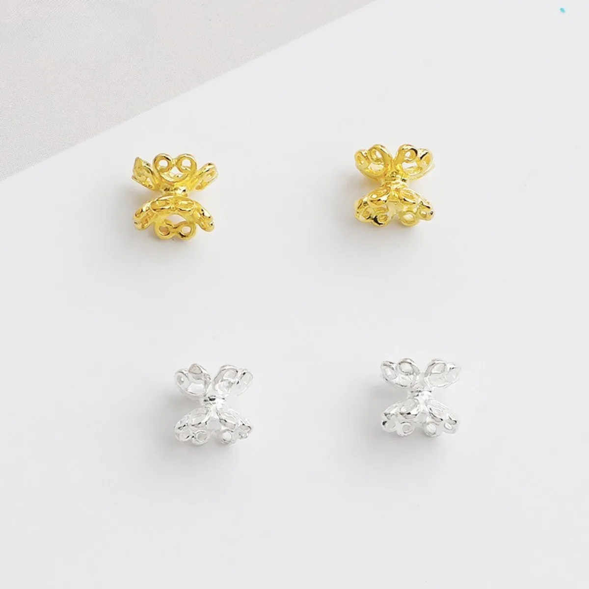 

5 pcs 925 Sterling Silver Double-sided Openwork Flower Bead Caps Spacer Beads for Jewelry Making