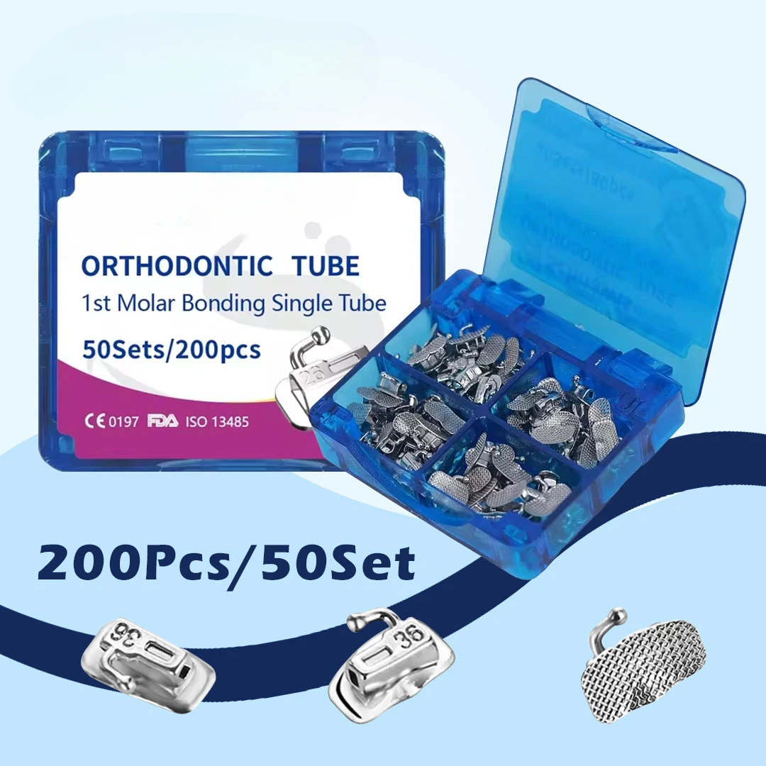 200Pcs/50Set  Orthodontic Buccal Tubes Bondable 1st 2nd Molar Bondable Non-Convertible 0.018 MBT Roth Edgewise Buccal Tube