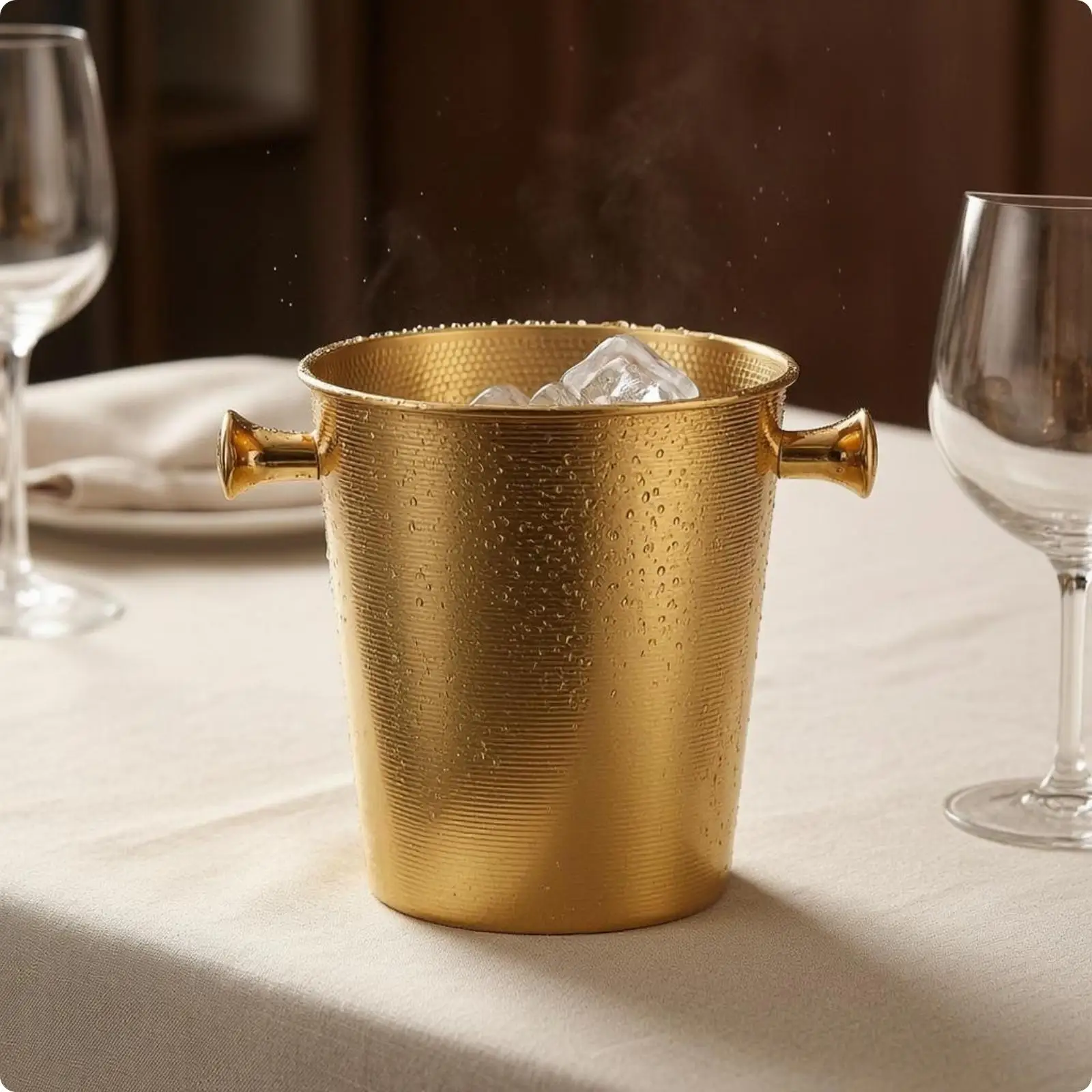 Seau à glace martelé en acier inoxydable pour champagne, 2L, double paroi, pour service de bar et de fête
