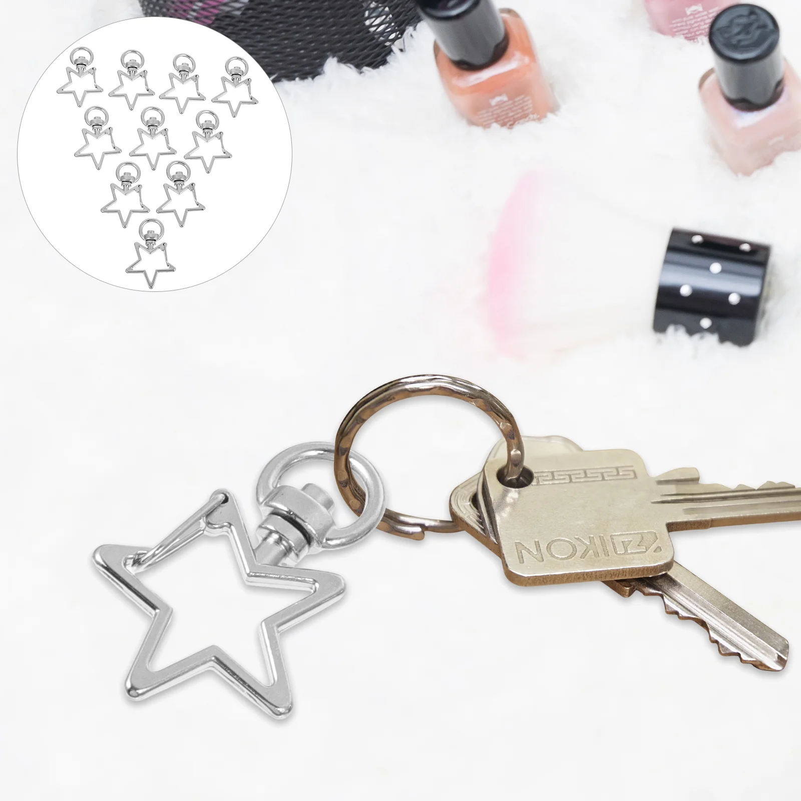 

40 Pcs Carabiner Star Keychain Man Keyring Snap Swivel Solid Rings Alloy Shape Lobster Clasp